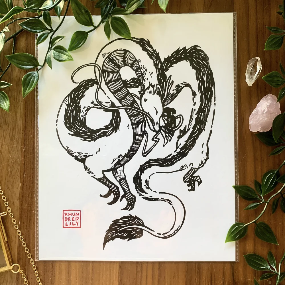 Haku Linocut Print — Hundredlily Designs